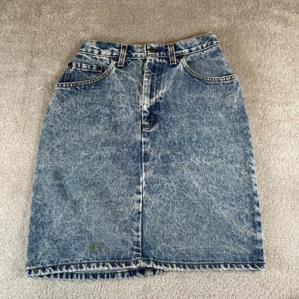 Vintage 80s 97505 Levi's Denim Skirt Womens 7 Blue Acid Wash High Waist USA Rare